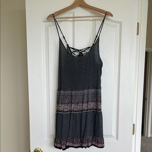 Black White Red Spaghetti Strap Lace Up Sundress Daisy Paisley Print Adjustable